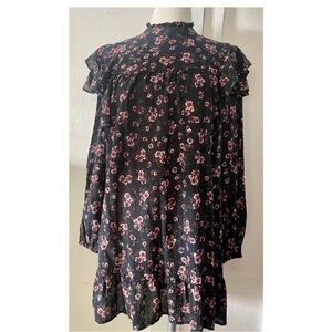 Wild Fable Black Floral Ruffle Shoulder Long Sleeve Babydoll Dress Size: Small